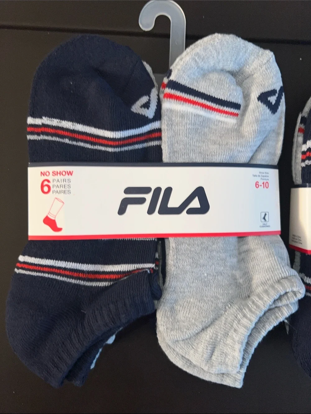 Fila No Show Socks, Navy/Grey/White, Size: 6-10 (2 packs)
